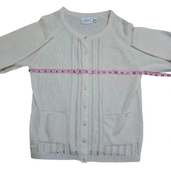 Nationals Large Ivory Eyelet Button Up Cardigan Sweater Grandmacore Cottage - Picture 6 of 7